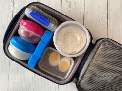 packed lunch box with an ice brick next to cold foods 