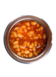 small insulated container that holds baked beans