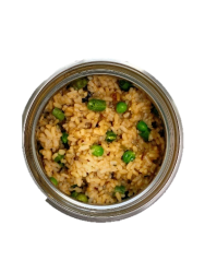 small insulated container that holds risotto